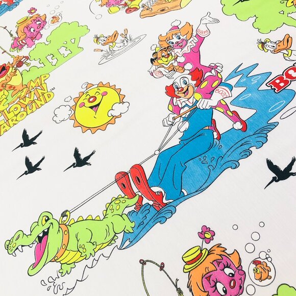 90s Bozo's Camp Clown Around TWIN Bed FLAT Top Sheet Vintage Character Bedding - Picture 4 of 10